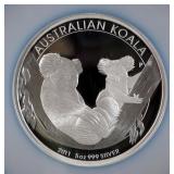 2011 P Australian $8 Silver Coin, 5 oz Of .999 Silver, Certified By NGC, Graded PF 69 Ultra Cameo