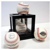 Autographed Baseballs, 4 Balls, Some With Multiple Signatures, Names Undeciphered, Includes 1 Displa