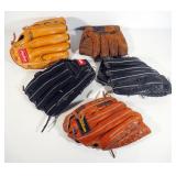 Baseball Gloves, Qty 5, Various Styles, 1 Is Left Handed