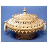 Intricate Carved Wood German Trinket Box With Lid, 5" H x 8" Diameter