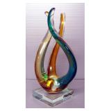 Art Glass Tri-Swirl Sculpture, 9" H