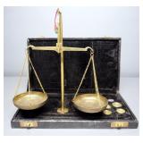 Portable Cased Brass Balance Scale With Weights