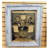 Antique Our Martyrs Image Of Abraham Lincoln, William McKinley, And James Garfield, Framed, 26.5" H 