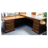 Alma Desk Company, Solid Wood Secretarial L-Shaped Office Desk, With Two Slide Out Shelves, 8 Drawer