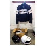 Boulevard Authentic XL Zippered Motorcycle Jacket, HJC XL Motocross Helmet, Model CLX, With Goggles,