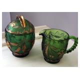 Antique EAPG Green Glass Creamer And Sugar Set