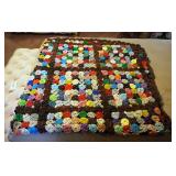 Vintage Handmade Yo Yo Quilt, 88" x 82"