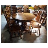 Vintage Solid Wood Double Pedestal Dining Table, 31" x 48" Diameter, Includes 2 12" Leaves, With Lad