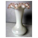 Fenton Blackberry Band Opalescent 5" Square Hat Bowl, 8" Pedstal Bowl With Ruffled Edge, And 8" Milk