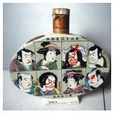 Japanese Hand Painted Kikukawa Saki Bottle 8" Tall, Hand Crafted Ceramic Wall Pocket 8.5", And Bud V