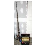 Vintage Fishing Rod And Reel Assortment Qty 6, And Tackle Boxes Including Lures, Bobbers, Hooks, And