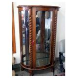 Lighted Rounded Glass Curio Cabinet, With Carved Ball And Claw Feet And 3 Glass Shelves, 64" x 35.5"