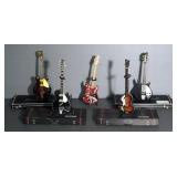 Miniature Collectible Guitars, Qty 5, Includes John Lennon Ed Sullivan, George Harrison Black Duo El