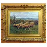 Maurice Rousseau (French, 19th Century) Original Painting On Canvas Of Sheep In Field, Framed, 31" H