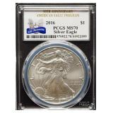 2016 Silver Eagle 1oz Fine Silver Dollar, Certified By PCGS, Graded MS 70