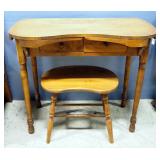 Vintage Maple Vanity Dressing Table With Swing-Out Arms For Skirt Hanging, 2 Drawers And Matching St