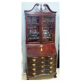 Jasper Cabinet Lighted Secretary Curio Cabinet, With 4 Lower Drawers, 2 Glass Shelves And Desk Compa