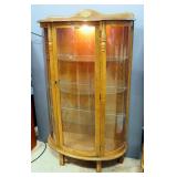 Illuminated Curio Cabinet With Curved Glass Front And 3 Adjustable Glass Shelves, With Key, 60" High