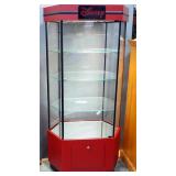 Lighted 6-Sided Curio Cabinet With 3 Glass Shelves, Mirrored Base, Under Cabinet Storage, On Wheels,