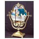 Brass Table Top Dressing Mirror On Stand, Pivots, 20" High