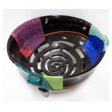 Artistic Ceramic Bowl With Slotted Base, 6" High x 10.5" Diameter