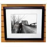 Black & White Photo Of Bridge, Titled River Bridge, Mat Signed By Artist But Name Undeciphered, Fram