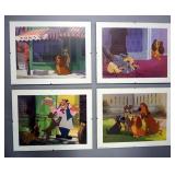 Disney Lady And The Tramp Prints, Qty 4, Each Under Glass, 11" High x 14" Wide