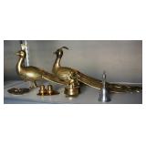 Brass Peacock Figures, One Missing Foot, Salt Pepper Shakers, Handbell, And More