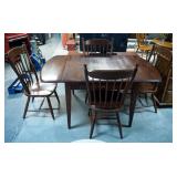 Drop Leaf Dining Table With Drawer, 29.5" x 62" (Extended) x 36", And 4 Matching Spindle Back Chairs