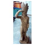 Cast Concrete Statue, Native American Indian Chief With Headdress, 40" Tall