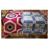 Hand Stitched Hand Pieced Star Quilt, 72" x 86", And Hand Stitched Hand Pieced 8 Point Star Quit, 72