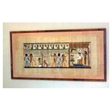 Framed "Judgment" Scene Hand Painted On Papyrus 21" x 41", And Egyptian Chariot Hunter 16.5" x 20"