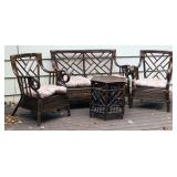 Wicker And Rattan Four Piece Settee Including Bench, Armchairs And Cocktail Table, Bench 35" x 50" x
