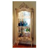 Lighted French Provincial Curio Cabinet With Glass Shelves, 71" x 28" x 14"