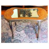 Mirror Top Parlor Table, With Carved Cabriole Legs, 19" x 30" x 18"
