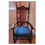Spindle Back Rocking Chair With Upholsteerd Seat, 46" x 24" x 34"