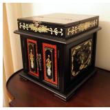 EHI Edward Hecht Importers Hand Painted Jewelry Box With Mirror, 9.5" x 9" x 9"