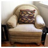 Hickory White Upholstered Arm Chair With Throw Pillow, 35" x 40" x 33"