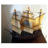 Wood Model Mayflower Ship Lamp Made In Holland , Powers On, 12" x 13", Framed American Naval Senses 