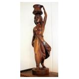 Intricatlely Carved Antique Wood Wall Shelf, 8" x 11.5" x 8" Including Carved Wood Bali Figure 17" T