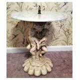 Marble Topped Cast Figural Pedestal Table, 17" x 15" Diameter