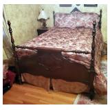 Antique Solid Wood Full Size Bed, Including Headboard, Footbaord, Mattress, Box Springs, And Bedding