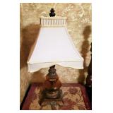 Vintage Amber Glass Table Lamp, With Tapered Square Shade, 24" Tall