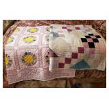 Vintage Hand Stitched Hand Pieced Block Quilt, 72" x 62", And Hand stitched Quilt, 72" x 86"