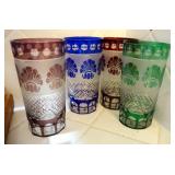 Vintage Bohemien Cut To Clear Drinking Glasses, Qty 4