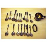 Sterling Silver Souvenier Spoons, Qty 14, Cup, And Napkin Ring Holder