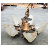 Antique Art Deco 5 Light Chandelier With Glass Shades