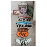 Tin Wall Signs, Including Phillips 66, Route US 66, Ice Cream, And More, Qty 6