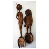 Hand Carved Fork And Spoon From Spain, Fork, 23.5", Spoon, 17.5"