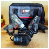 Porter Cable 12 Volt Cordless Impact Drill And Hand Drill With Batteries, Charger, And Carrying Case